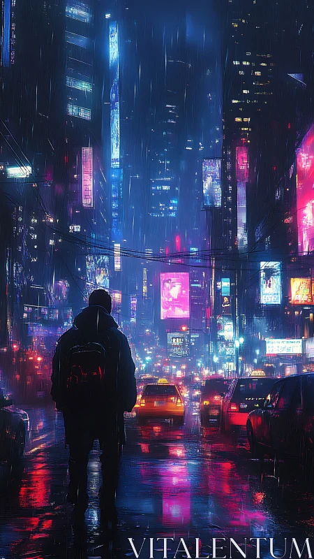 Neon rainwalk through a dreamy midnight city glow.