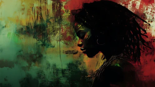 Profile portrait merges shadowed figure with abstract fire