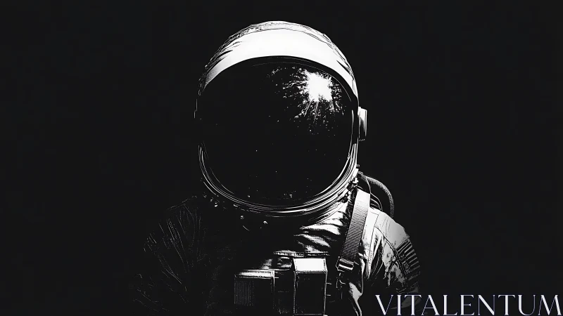 Solitary astronaut portrait in stark deep space void.