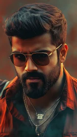 Smoldering shades and a storm-eyed rebel in red light.