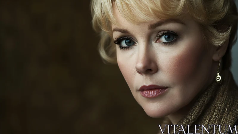 Elegant woman’s intense gaze conveys quiet inner strength