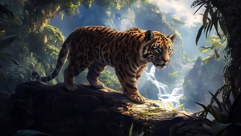 Majestic Tiger Prowling Through Misty Forest Realm.