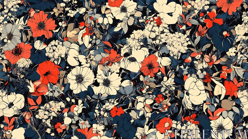 Botanical Explosion: Where Creamsicle Blooms Dance Against Midnight Navy