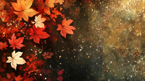 Autumn maple leaves cluster over dark textured gradient