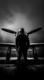 Pilot and propeller plane sharing a quiet preflight pause.