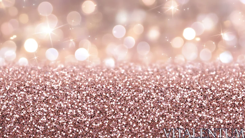 Rose gold glitter ground with bokeh highlight background.