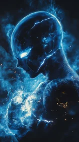 Humanoid energy figure with luminous blue electrical aura.