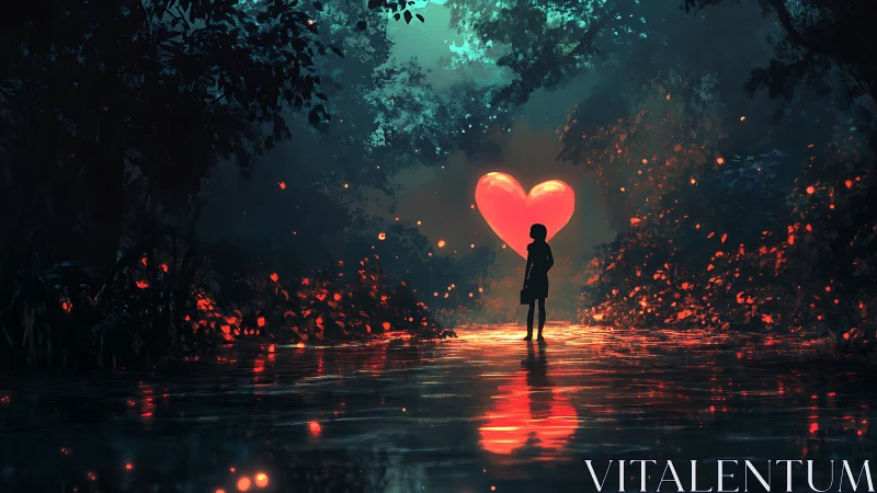 Silhouette Figure Before Illuminated Heart Symbol