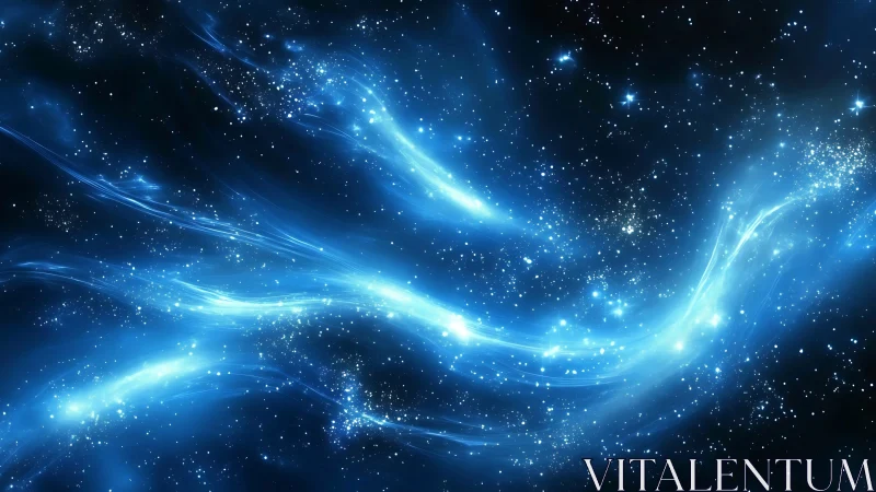 Celestial blue energy streams flow across a starry cosmos.