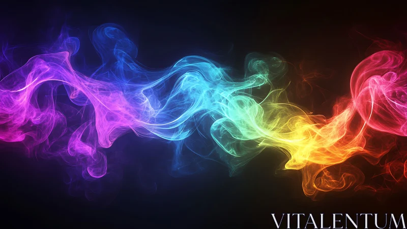 Vibrant multicolor smoke waves on dark abstract background.