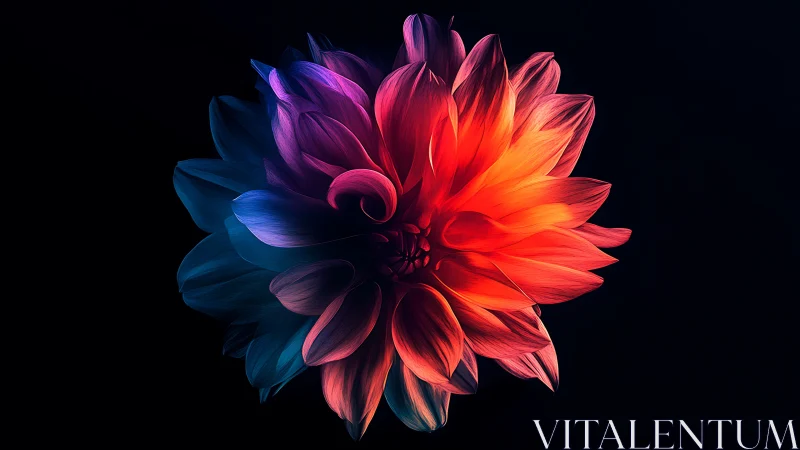 Neon-lit Dahlia Bloom Against Darkness.