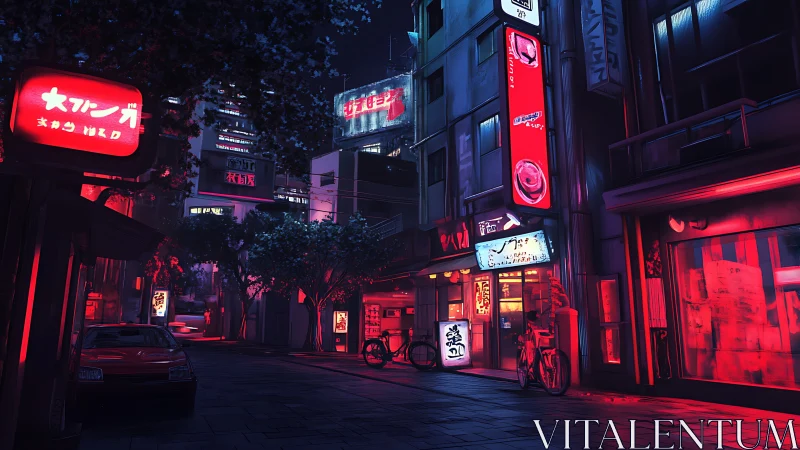 Neon lit alleyway in urban Japan at night under signage.