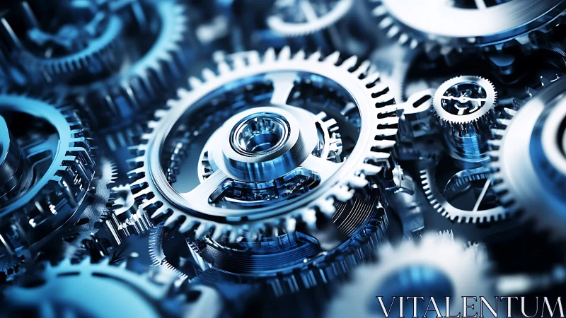 Interlocking metallic gears in close-up industrial view.