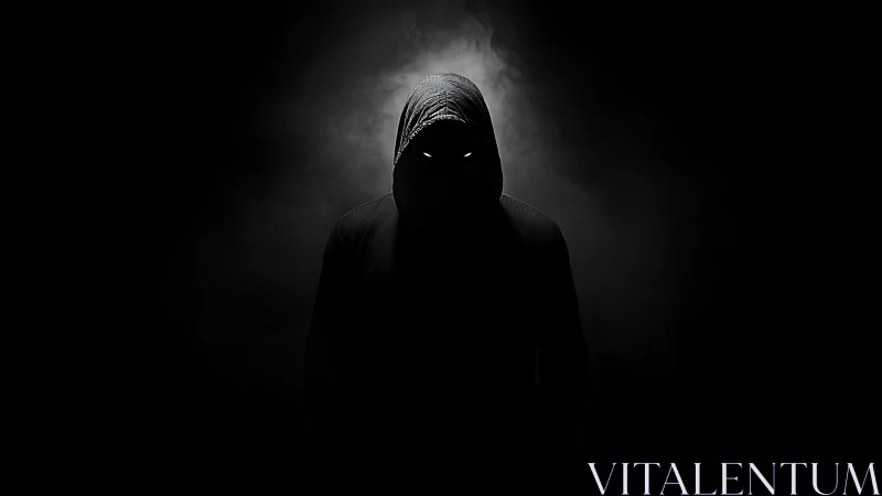 Cinematic hooded silhouette in high-contrast low‑key lighting.