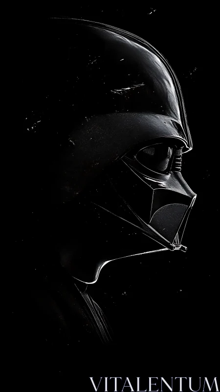 Dark sci‑fi helmet emerges from deep shadowed darkness.