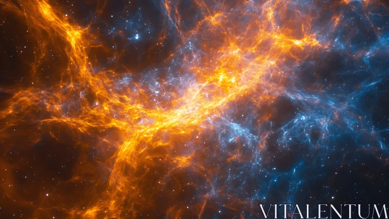 Volumetric nebula filaments with orange plasma and blue ion clouds