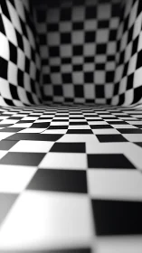 Inviting black and white checkered tunnel with playful depth.