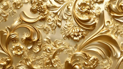 Ornate golden baroque floral pattern in luxurious 3D style.