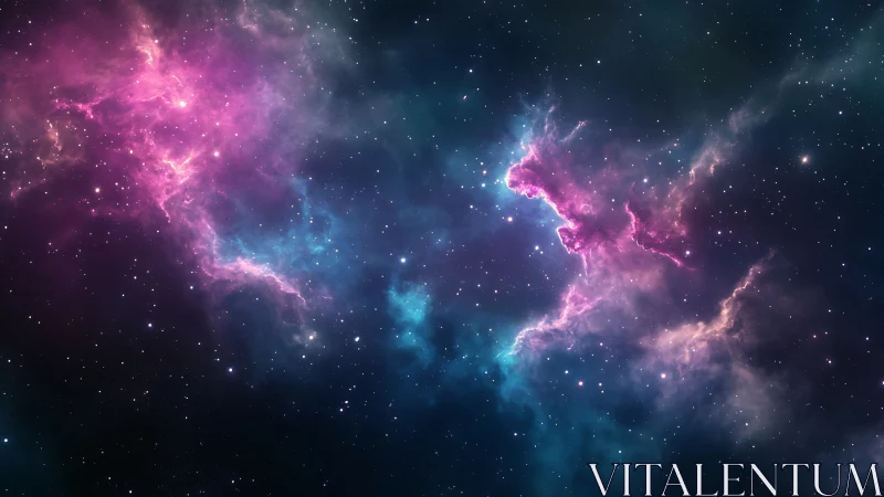 Ionized hydrogen nebula clouds emit magenta and cyan spectral light