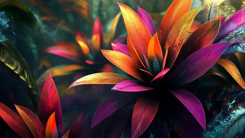 Radiant Botanical Petals: Luminescent Color Gradient Composition.