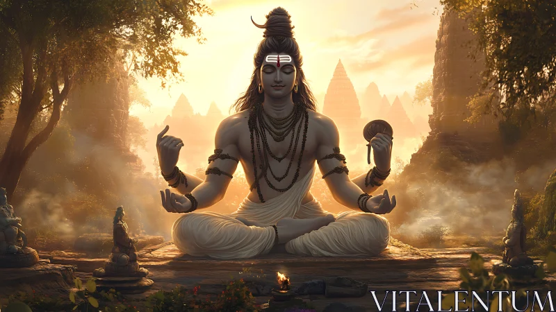 Serene digital depiction of meditative Hindu deity Shiva.