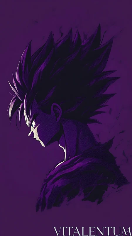 Brooding anime hero glowing in bold violet shadows.