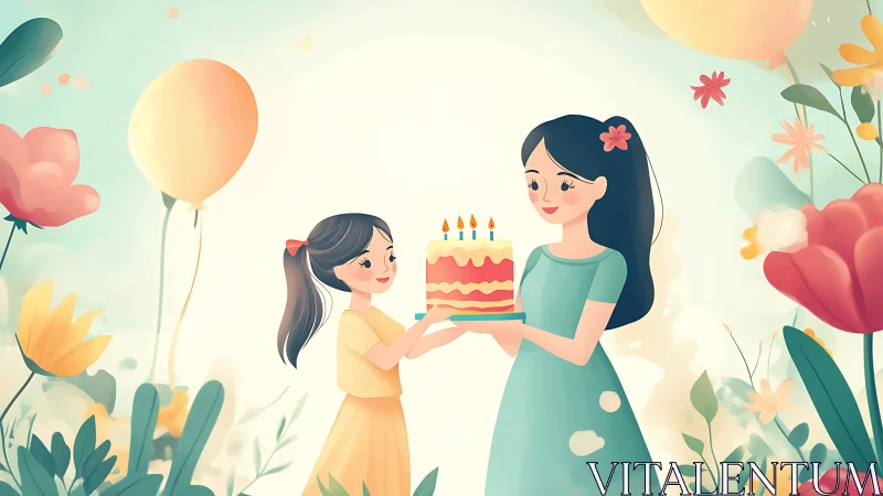 A Mother's Joy: Birthday Cake Celebration with Daughter in Bloom.