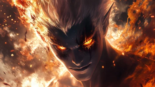 Inferno-eyed warlock rising from a storm of molten dusk.