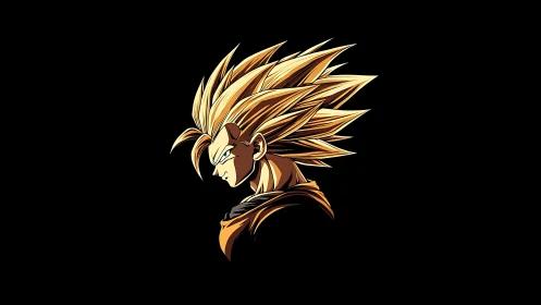 Spiky haired anime warrior rendered in bold profile lighting