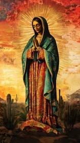 Iconographic desert Madonna with radiant aureole fieldwork.