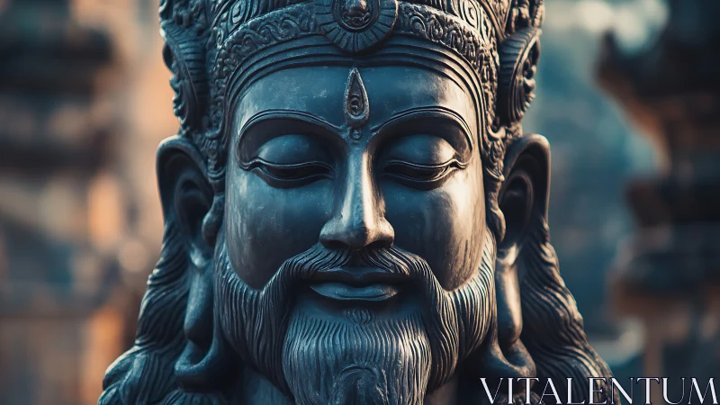 Serene stone deity breathes quiet light into fading dusk