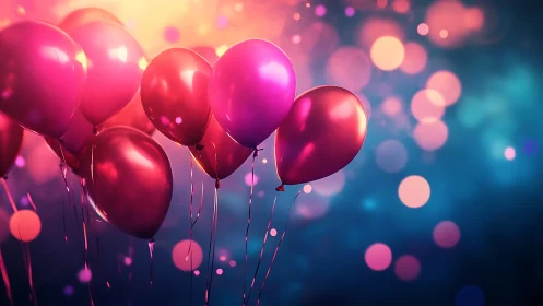Luminous Balloons Suspended Against Bokeh Gradient. Vibrant Digital Rendering.