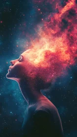Stellar profile portrait merging nebula clouds and cosmos.