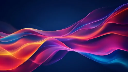 Luminescent gradient waveforms undulate across deep navy space