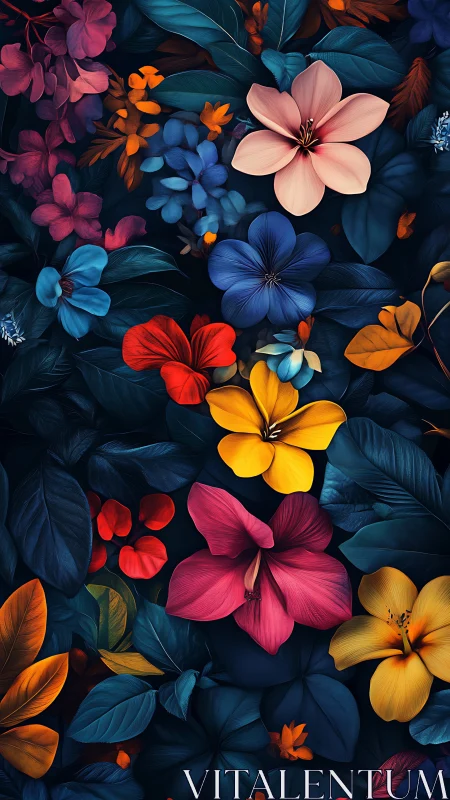 Vibrant Floral Composition Dark Background.