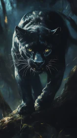 A Striking Black Panther's Glowing Gaze. Intensity and Grace.