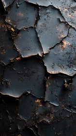 Weathered dark paint peels away to reveal warm rust beneath