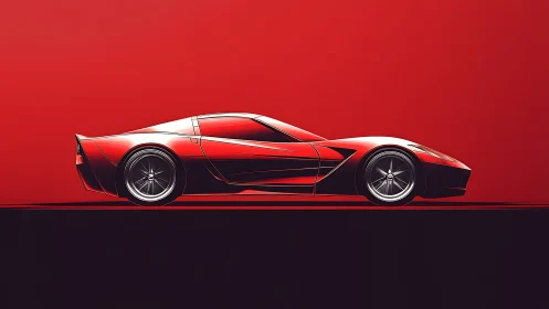 Red performance coupe profile in stylized minimal render.