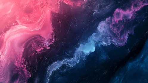 Cosmic river of pink and blue drifting through night.