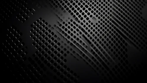 Abstract metallic mesh background with perforated holes in dark tones.