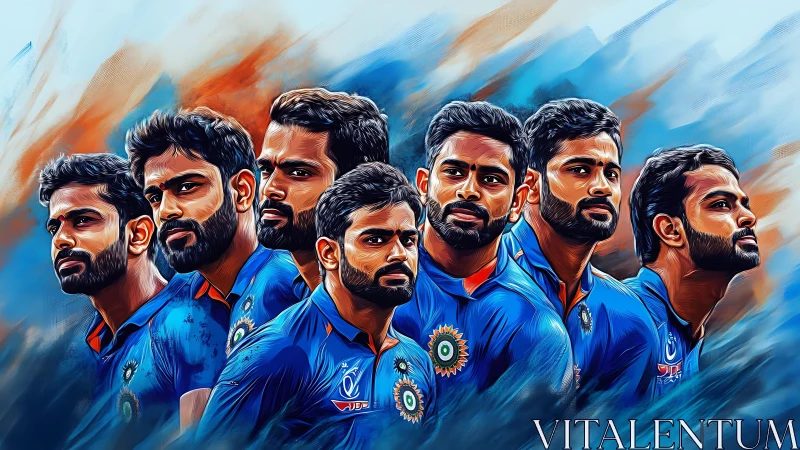 Cricket teammates standing strong together in bold colors.