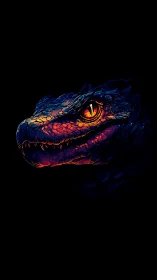 Neon-scaled dragon portrait with burning amber eye glow.