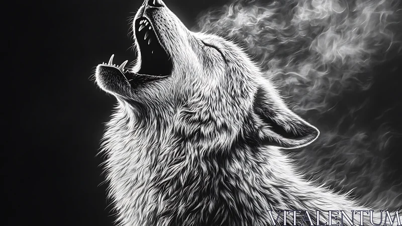 Monochrome wolf portrait with dramatic tonal contrast rendering.