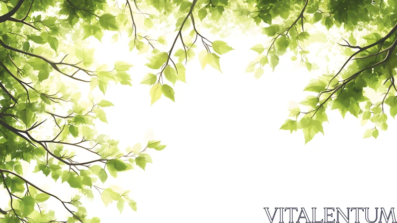 Sunlit green canopy gently framing a peaceful open sky.