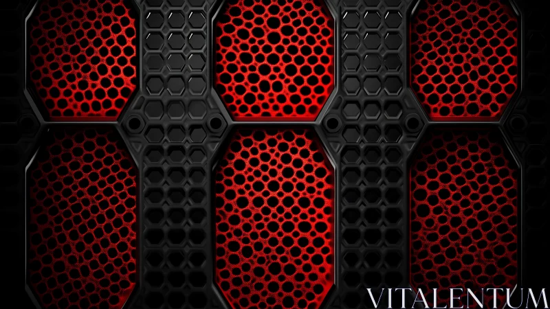 Hexagonal black grille exposes illuminated red honeycomb matrix