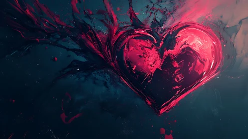 Luminescent Heart Form Deformation Matrix Composition.