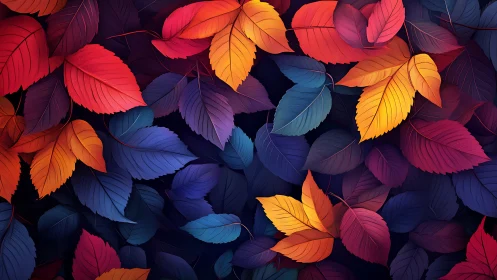 Chromatic leaf carnival swirling in neon twilight hush.