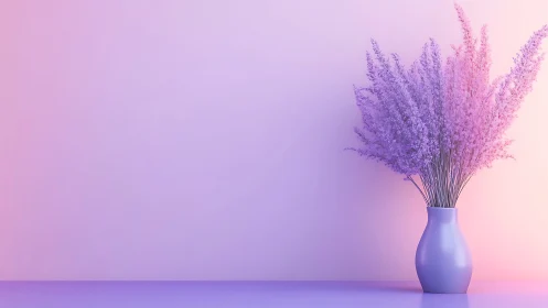 Gradient-lit lavender bouquet in matte vase with soft global illumination