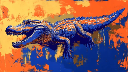 Vibrant alligator illustration roars across bold neon canvas