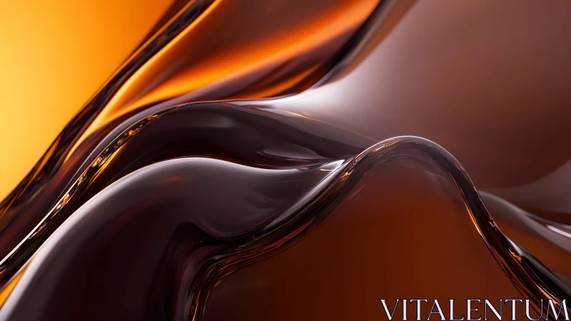 Glossy Amber Waves Abstract Art with Smooth Fluid Lines.